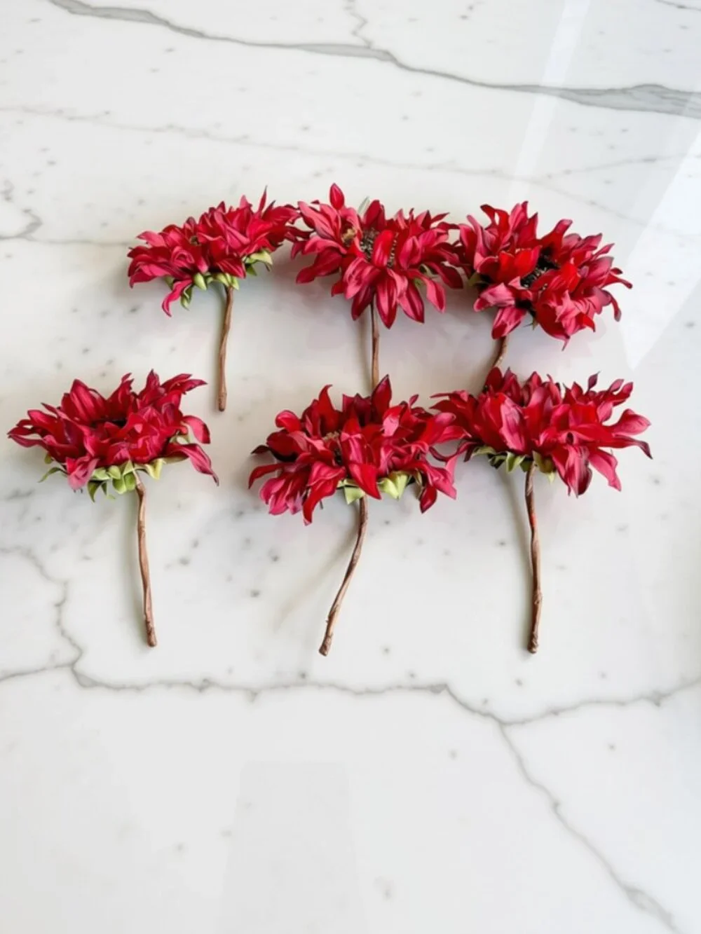 Burgundy Faux Sunflower Picks - Set of 6